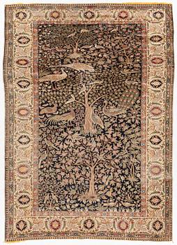 An antique silk Paderma/Kayseri rug, c. 217 x 153 cm.