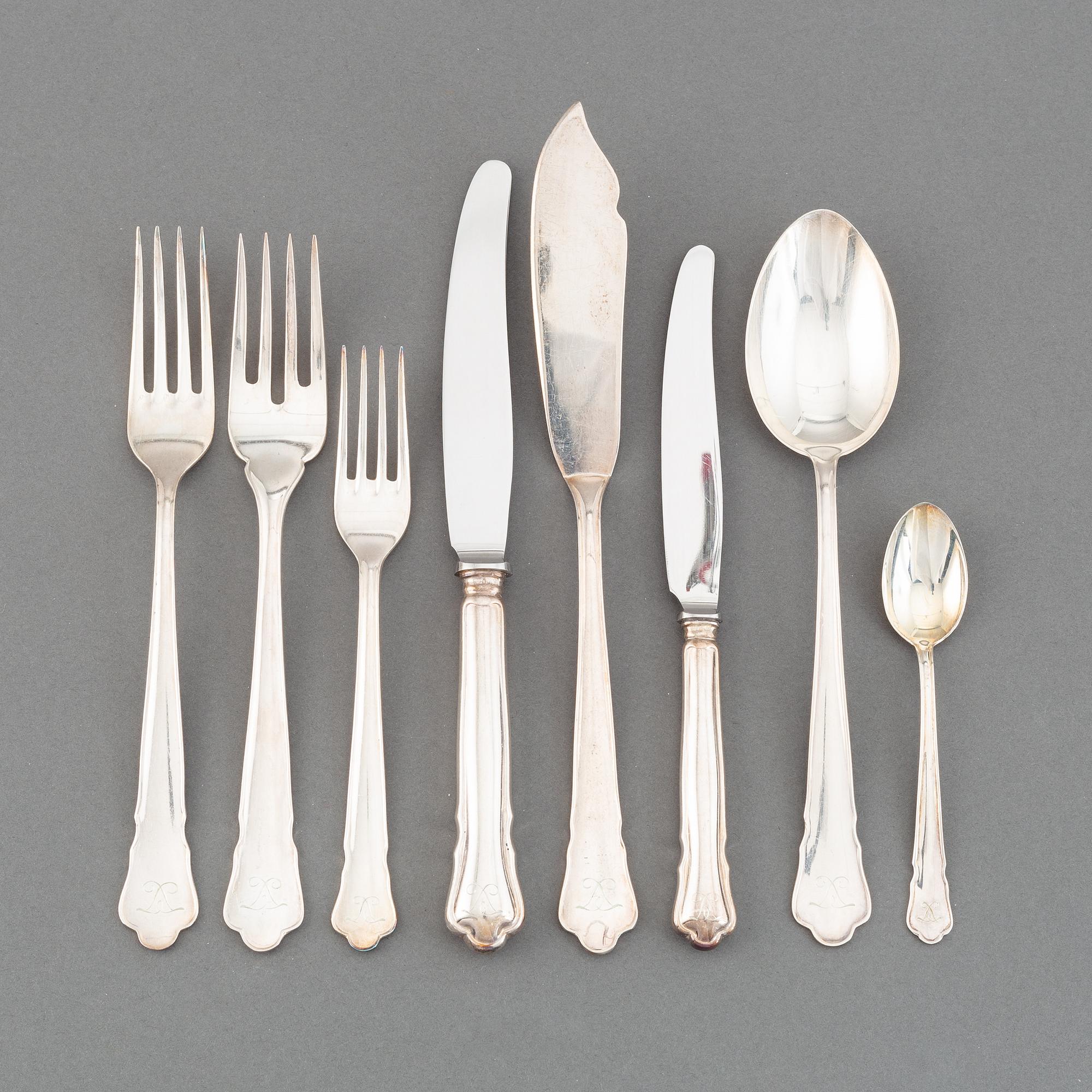 A swedish silver cutlery service, 'Chippendale', some Stockholm 1973. (133 pieces).