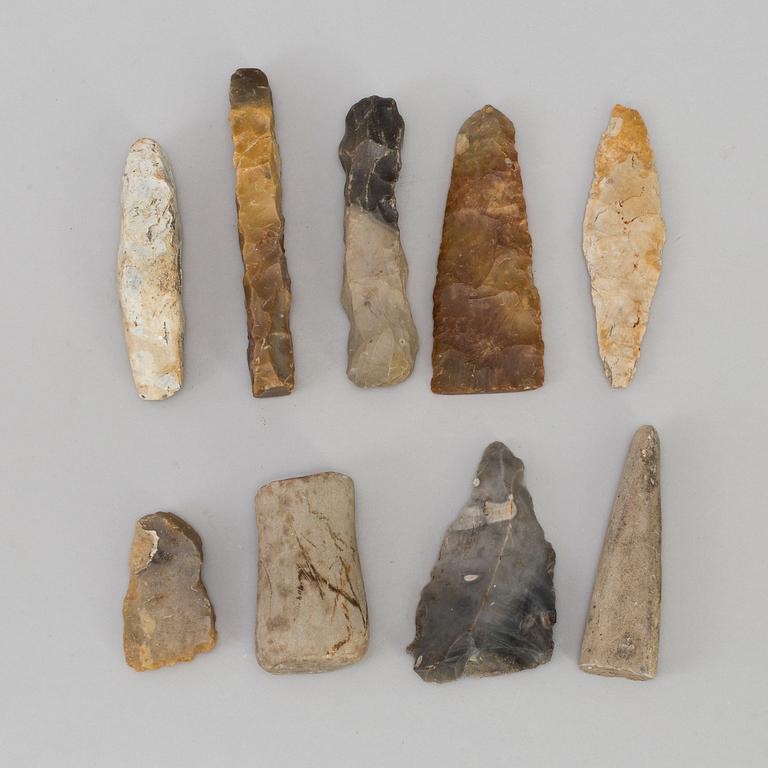 Flint objects, 9, Stone Age.