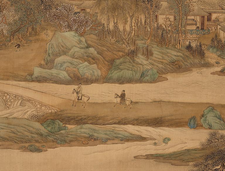 A large landscape painting in the style of Wen Peng (1498-1573), Qing dynasty, 19th century.