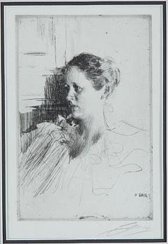 ANDERS ZORN, etching, "Mrs Nagel", signerad.