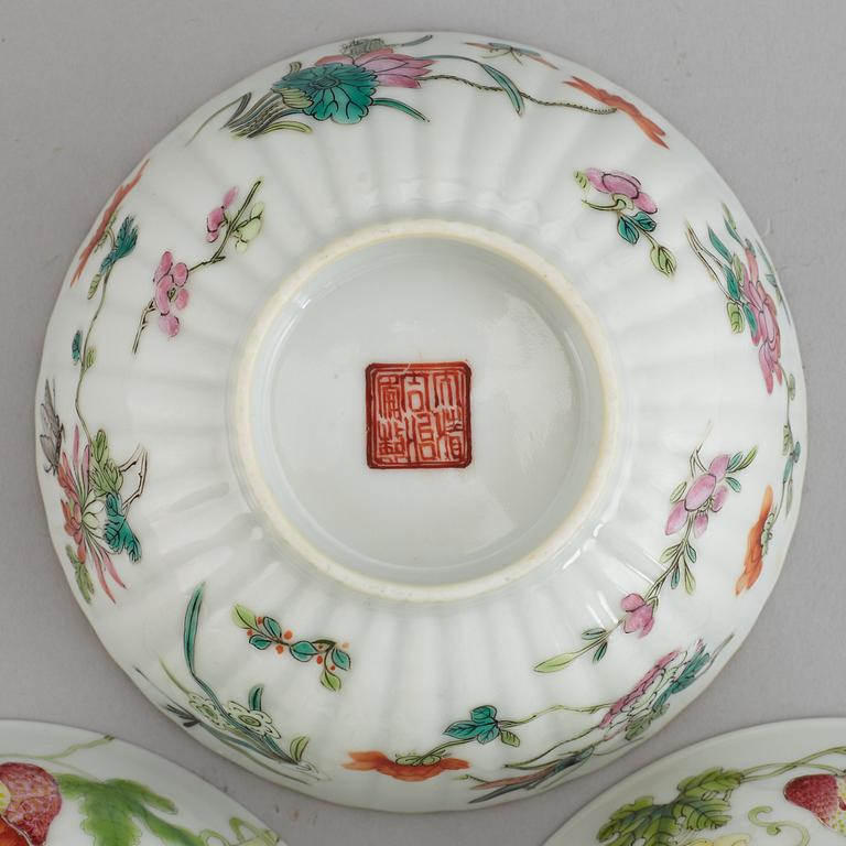 A set of three famille rose bowls, China, 20th Century.