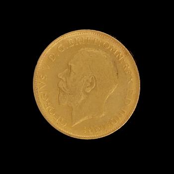 GULDMYNT, half sovereign, George V, 1918. Vikt ca 4 gram.