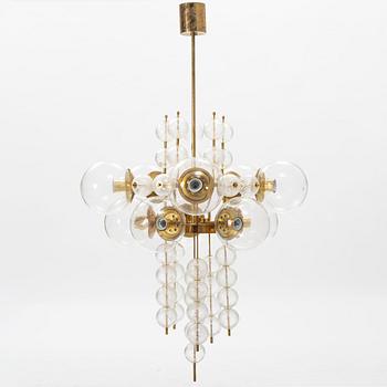 A brass and glass ceiling lamp, Italy, second half of the 20th century.