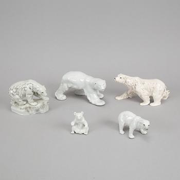 Five German porcelain polar bears.