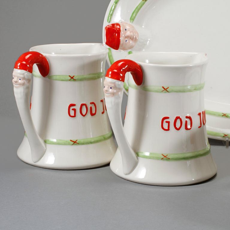 SERVISDELAR, 6 delar, flintgods, "God Jul", Gustavsberg, 1900-talets andra hälft.