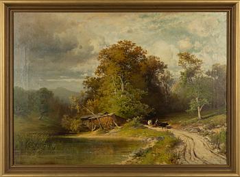Okänd konstnär 1800-tal. Landskap med figur och boskap.