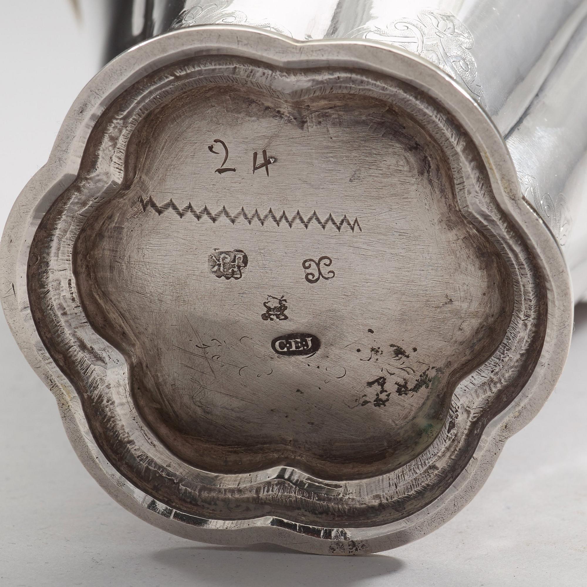 A Swedish 18th century parcel-gilt beaker, mark of Friedrich Heinrich Klinck, Stockholm 1734.