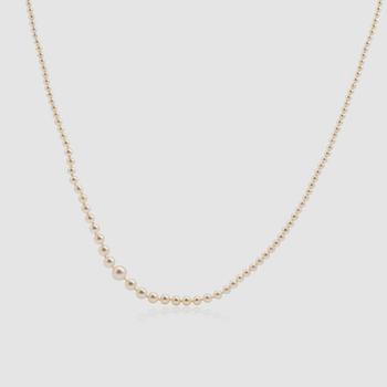 A graduated single strand, slightly baroque, possibly natural pearl necklace.
