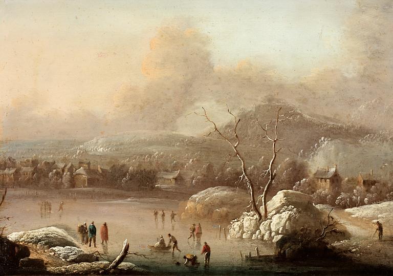 Johan Christian Vollerdt, Winter landscape with figures in the ice.