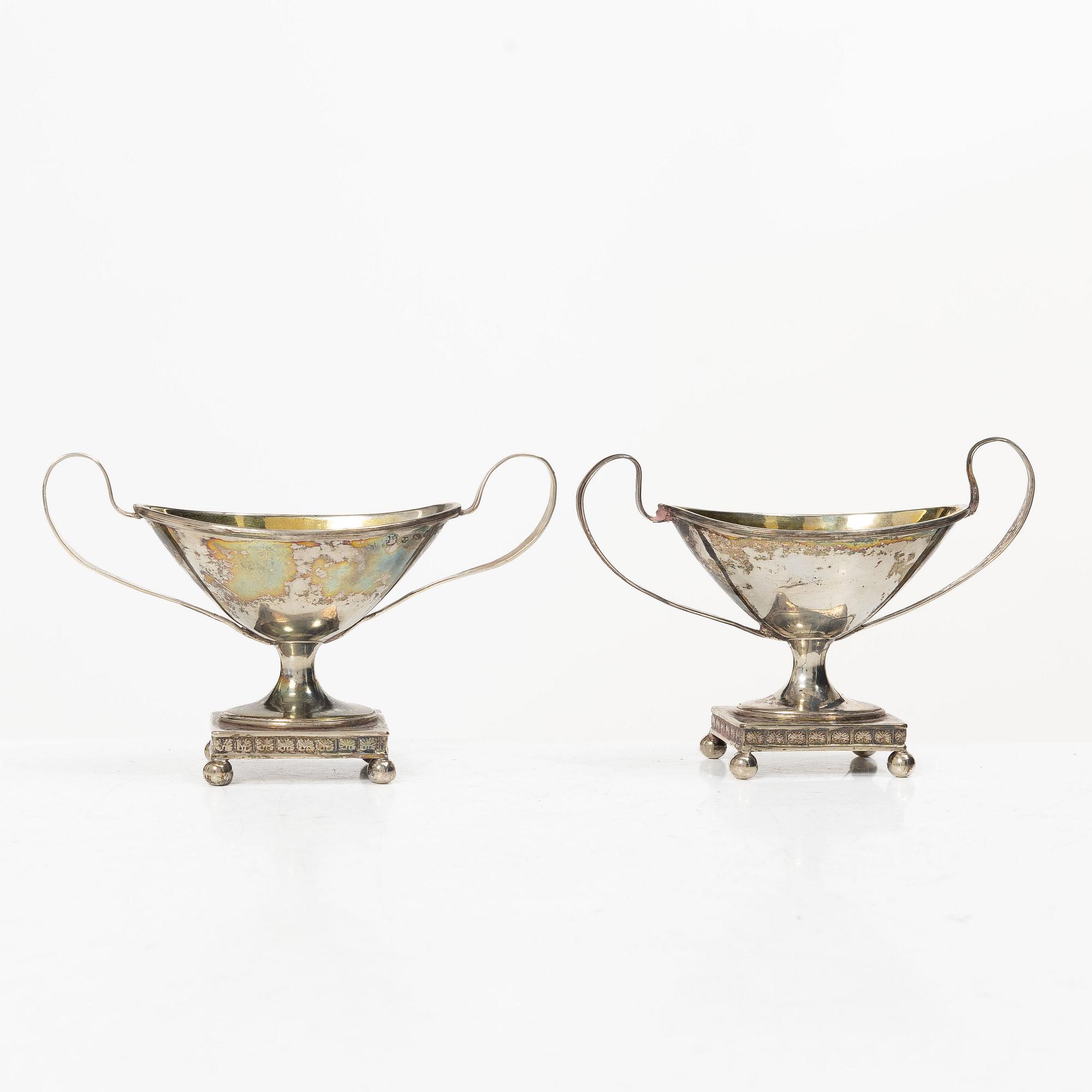 A pair of Swedish Empire silver salt cellars, mark of Nils Tornberg, Linköping 1814.