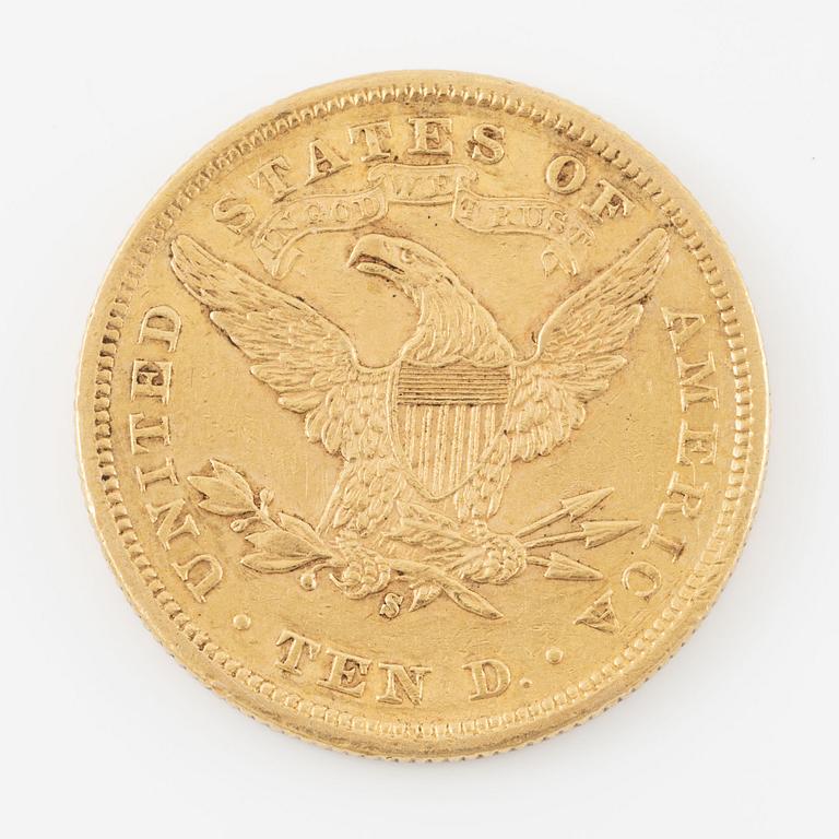 Gold coin, USA, 10 dollars, Liberty head, 1879.