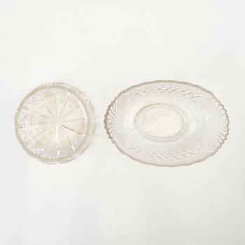 Bowls, 5 pcs, and plates, 12 pcs, circa 1900, cut glass.