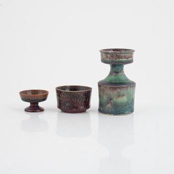 Stig Lindberg, a vase and two stoneware bowls, Gustavsbergs studio.