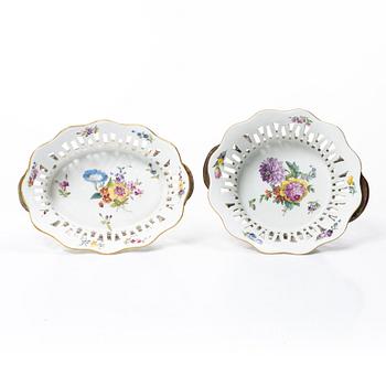 Royal Copenhagen, Two pierced bowls with dishes, 2 pcs, porcelain, Saxon flower, Denmark, 20th century.