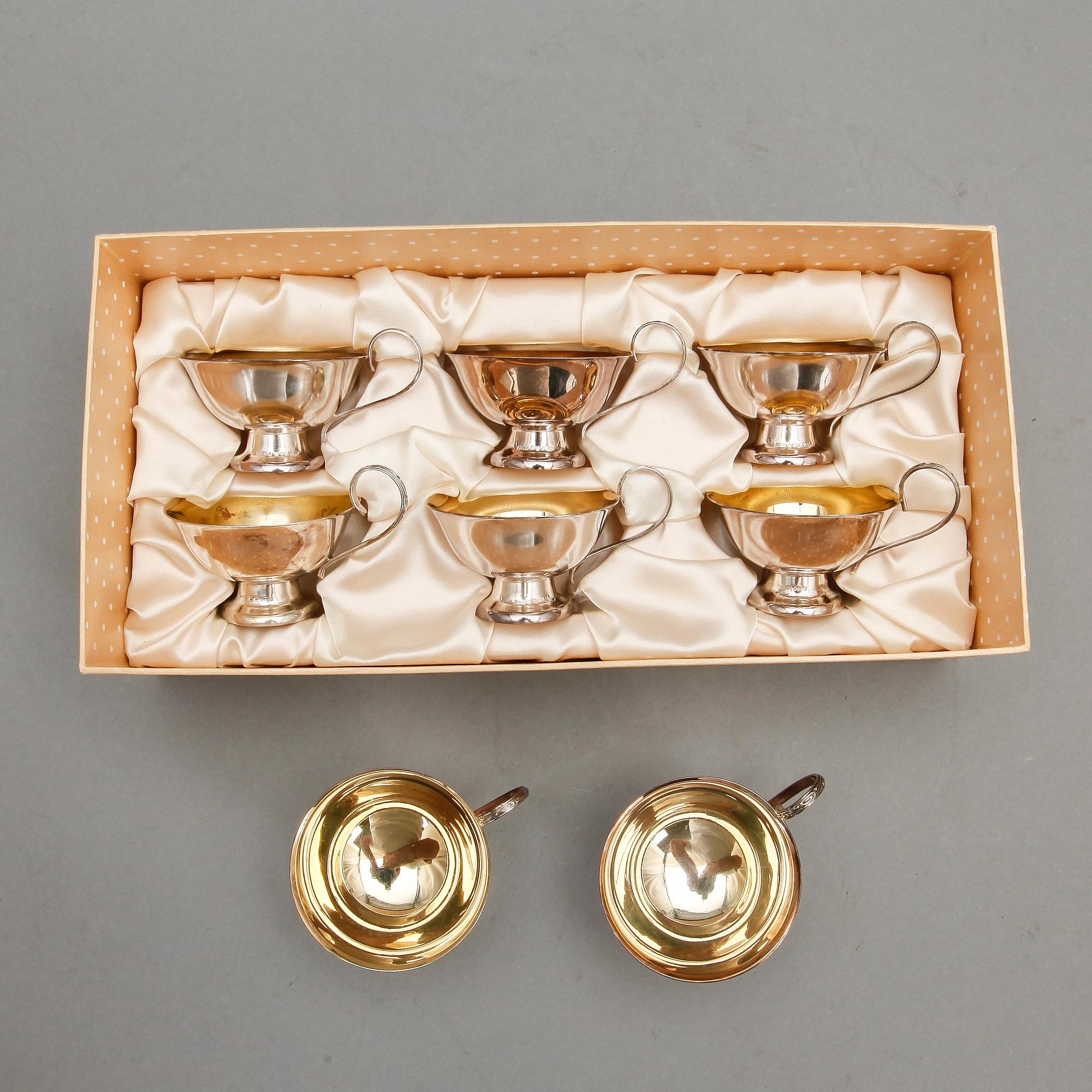 PUNCHKOPPAR, 8 st, silver, majoriteten från GAB, Stockholm 1961 - 63. Total vikt ca 325 g.