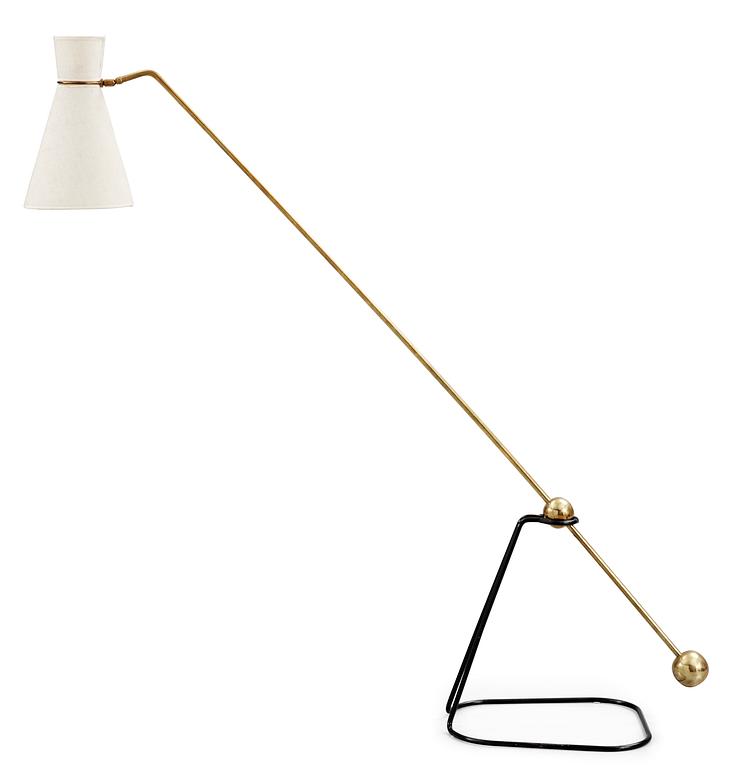 A Pierre Guariche brass and black lacquered metal 'Equilibrium' floor lamp,  France 1950's.