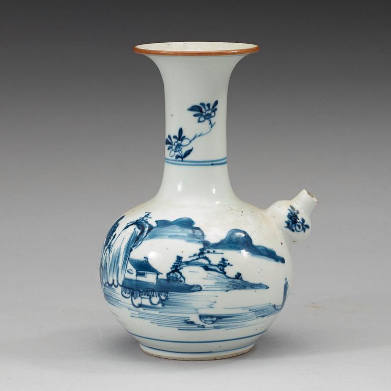 A blue and white kendi, Qing dynasty, circa 1800.