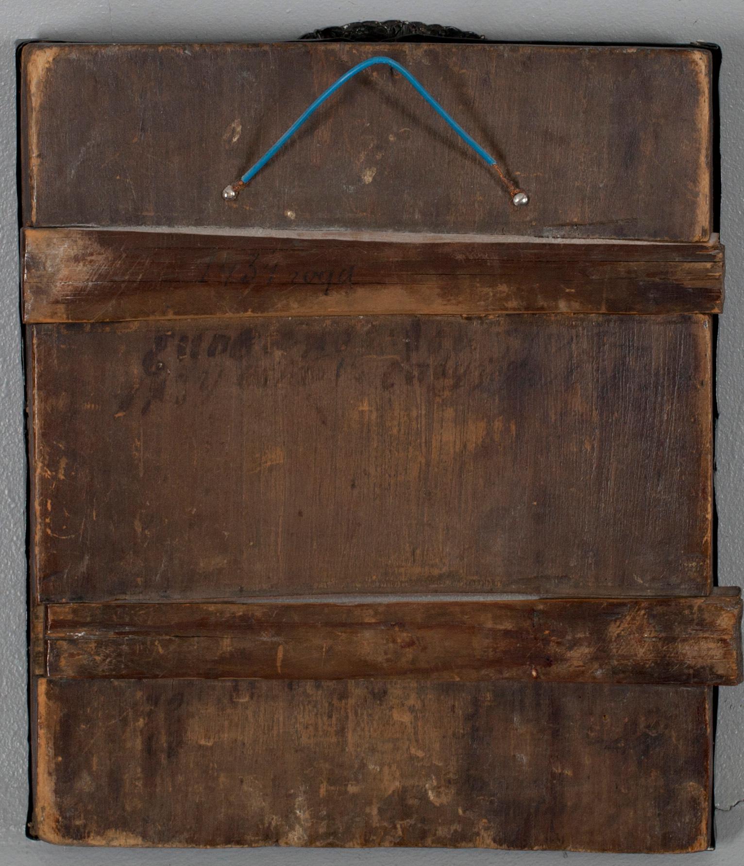 IKON, silveroklad, tempera på trä, mästarstämplar MF (kyrilliska) St Petersburg 1830, Ryssland.