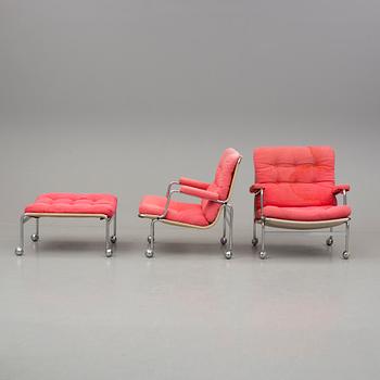 FÅTÖLJER, ett par samt fotpall, "Karin", Bruno Mathsson.