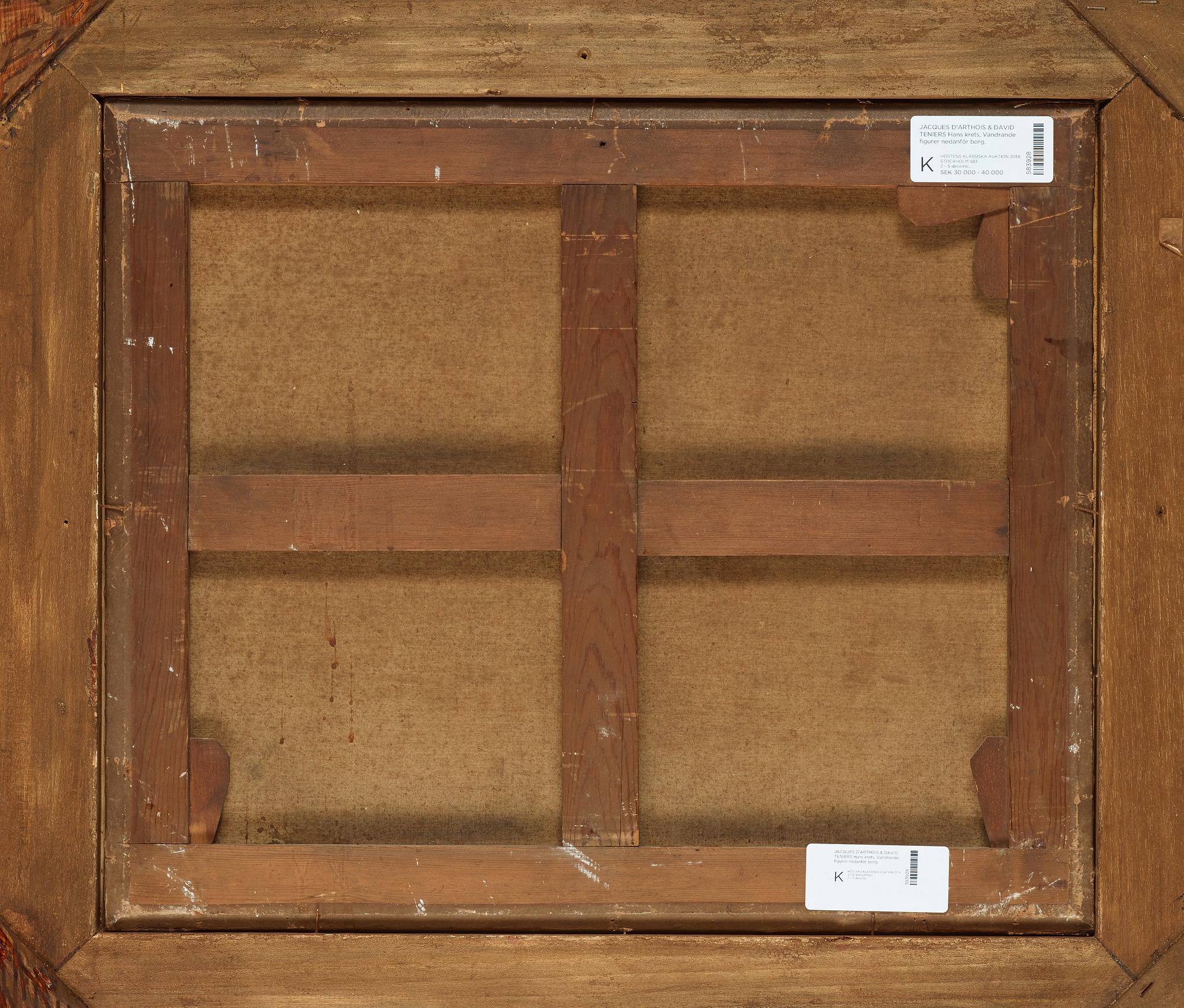 Jacques D'Arthois & David Teniers Tillskriven, Vandrande figurer nedanför borg.