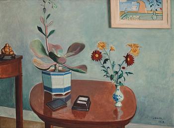 629. Einar Jolin, Still life with flowers on table.