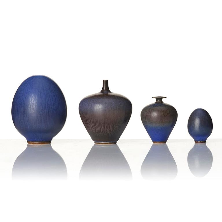 Berndt Friberg, a set of 9 stoneware vases and 2 bowls, Gustavsberg Studio, Sweden, 1964-69.