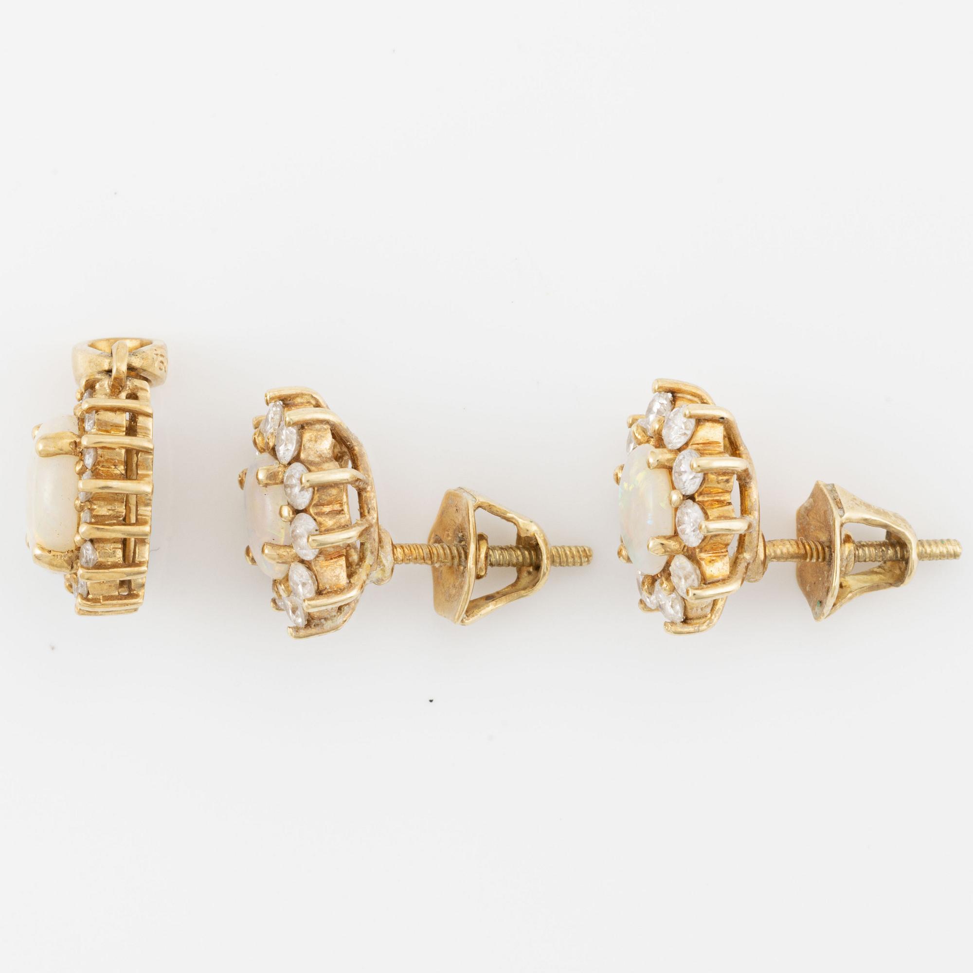 Earrings and pendant, H.Stern, 18K gold with opal and small brilliant-cut diamonds.