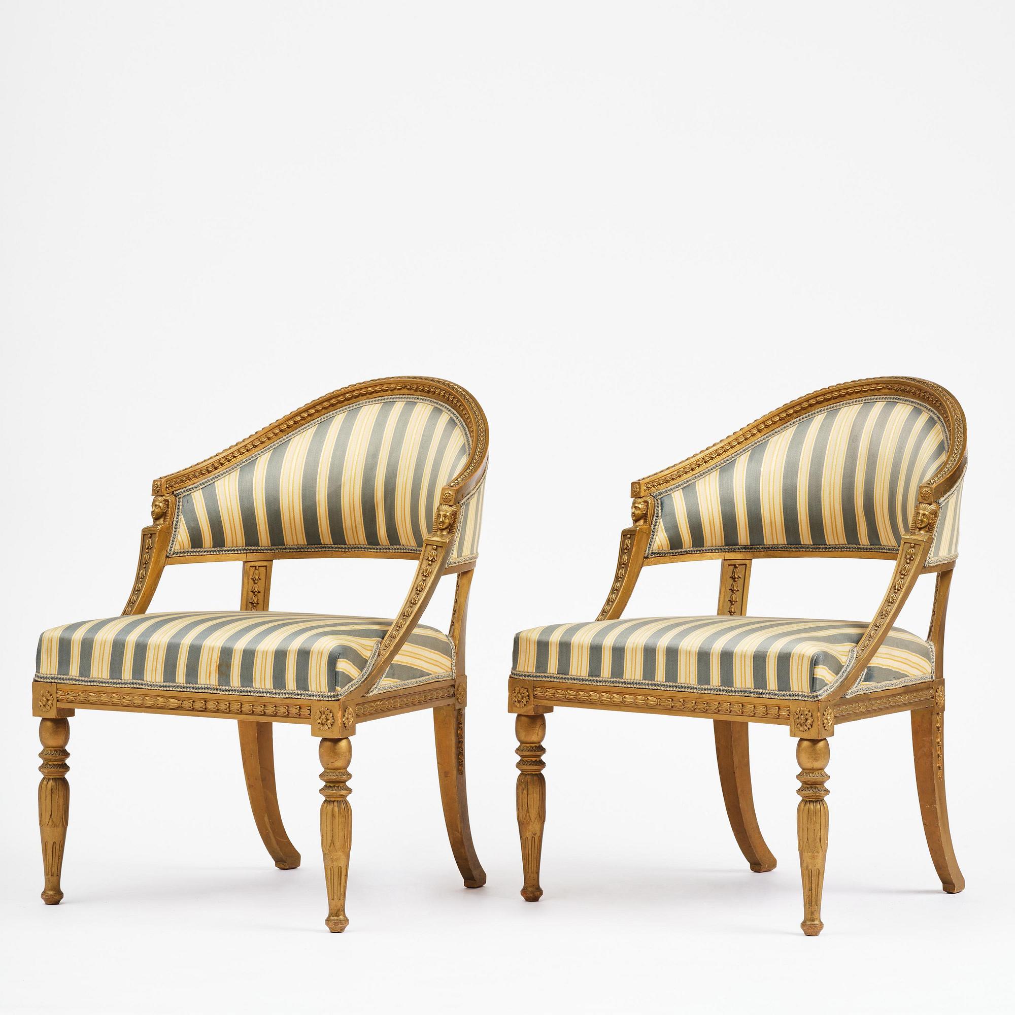 A pair of late Gustavian open armchairs attributed to E. Ståhl (master in Stockholm 1794-1820).
