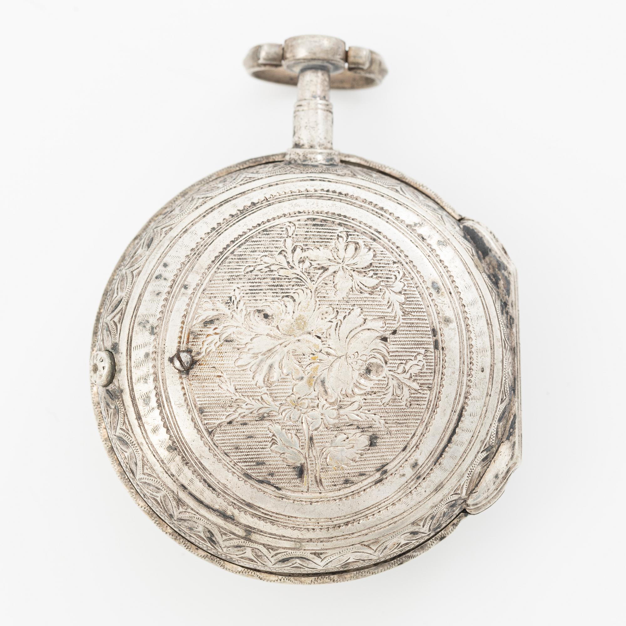 A silver Louis XV pocket watch by  Duchene & Compagnie, Geneva, mid 18th century.