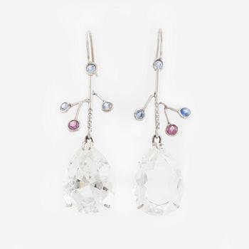 White gold, rock crystal, sapphire, tourmaline and diamond earrings.