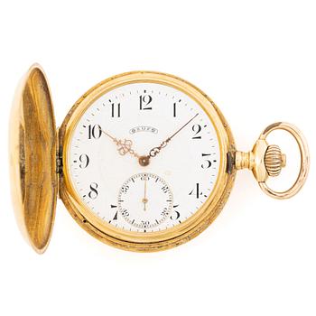 Pocket watch, 18K gold, hunter case, 50 mm.