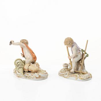 Meissen, Two porcelain figurines, allegories of earth and water, circa 1900.