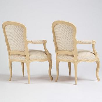 A pair of Swedish Rococo armchairs, second part of the 18th century.