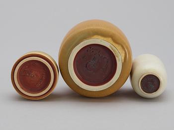 A set of nine Berndt Friberg stoneware miniature bowls and miniature vases, Gustavsberg Studio 1960'.