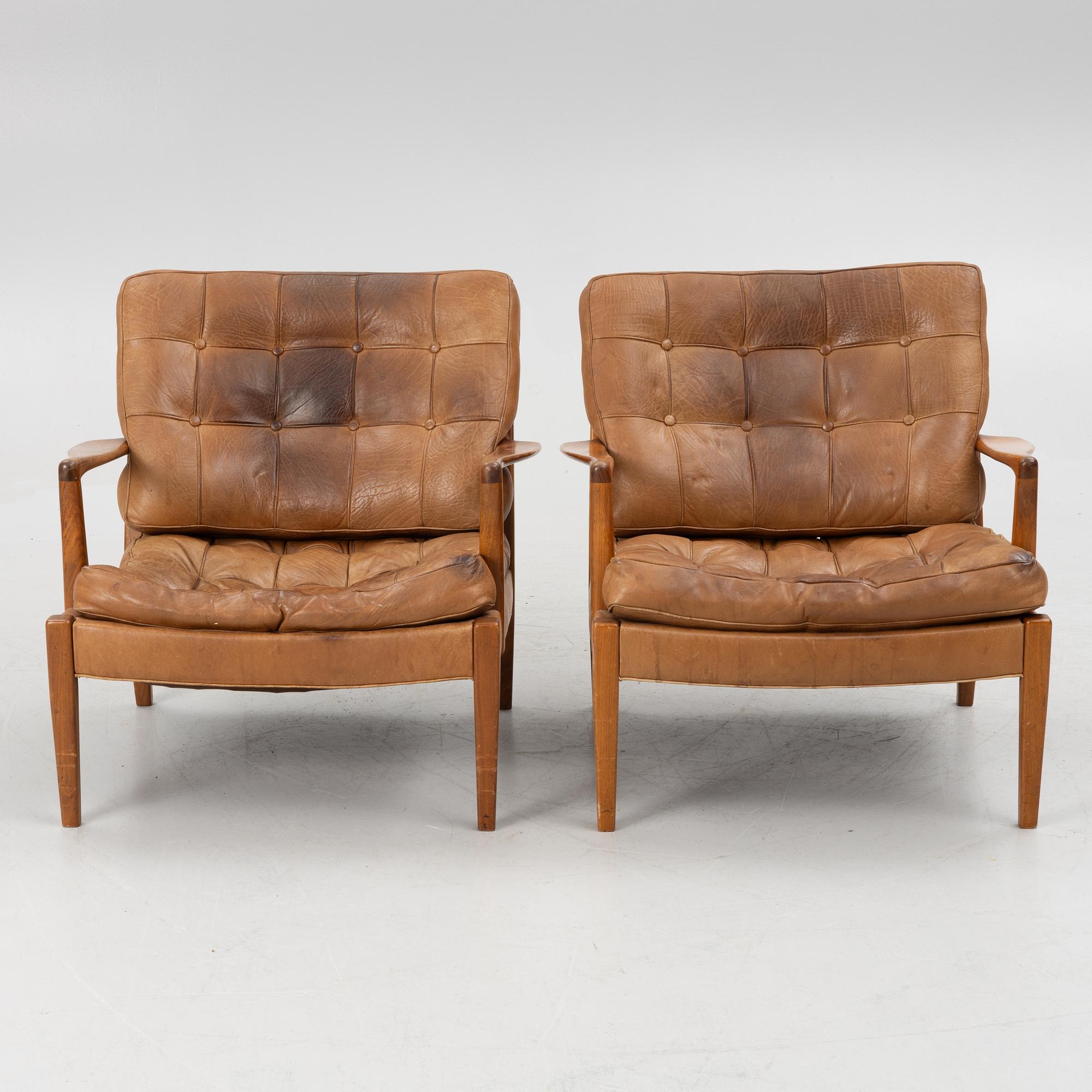 Arne Norell, a pair of "Löven" armchairs, Norell Möbler AB, Sweden, 1960's.