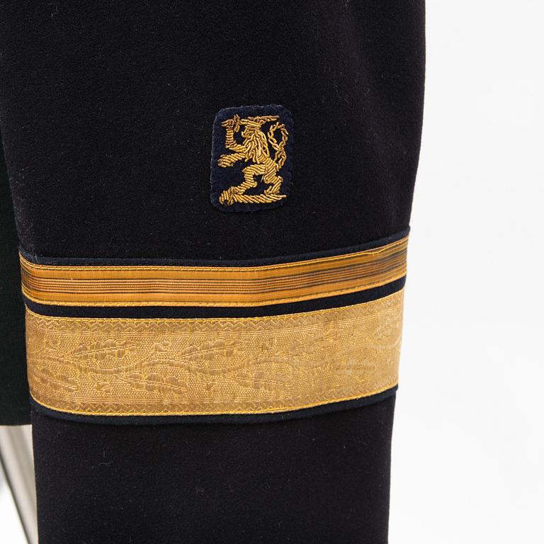 A Finnish naval officer's mess uniform and cape, second half of 20th Century.