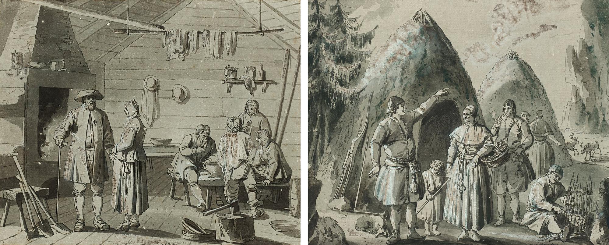 Pehr Hilleström, Sami Family outside there home and an interior from Mora.
