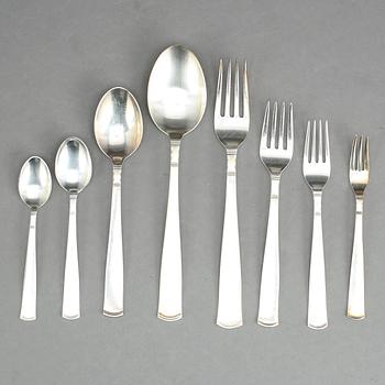 BESTICKSERVIS, 99 delar, "Rosenholm", Guldsmedsaktiebolaget GAB, Stockholm, mestadels 1964-1966. Vikt ca 3035 gram.