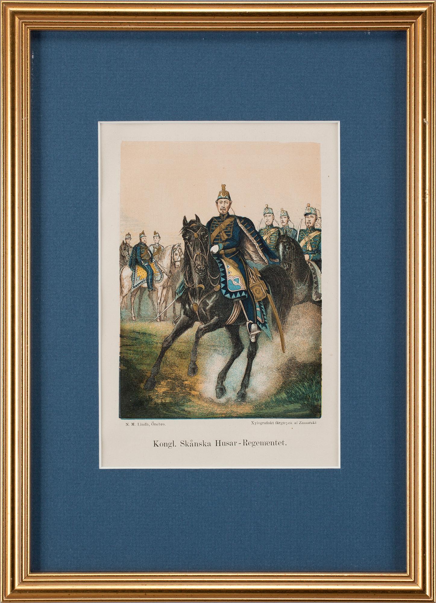 FÄRGGRAVYRER, 6 st, Mankell, ur Svenska regementernas historia. 1800-talets mitt.