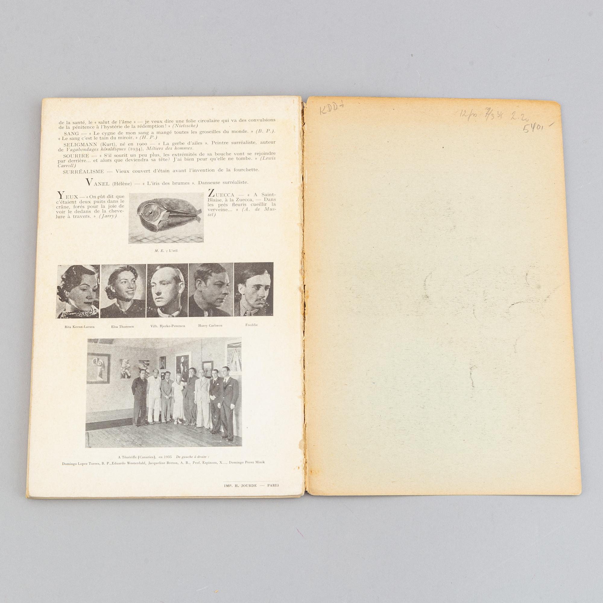 BOOK, "Dictionnaire Abrégé du Surréalisme", 1938.