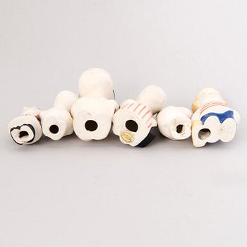 TUULIKKI PIETILÄ, Moomin, six different porcelain figurines, Arabia, Finland 1990s.