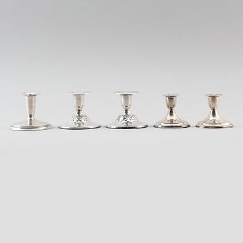 LJUSSTAKAR, 5 st, silver,bl a finska och svenska stämplar, 1900-tal.