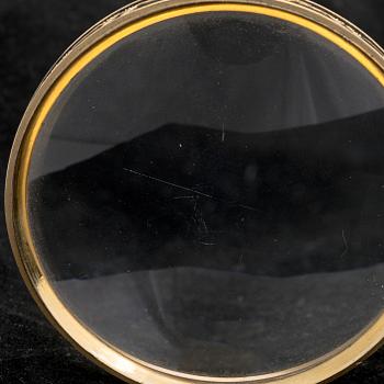 Förstoringsglas med malakitskaft. I etui. 1900-talets första hälft.