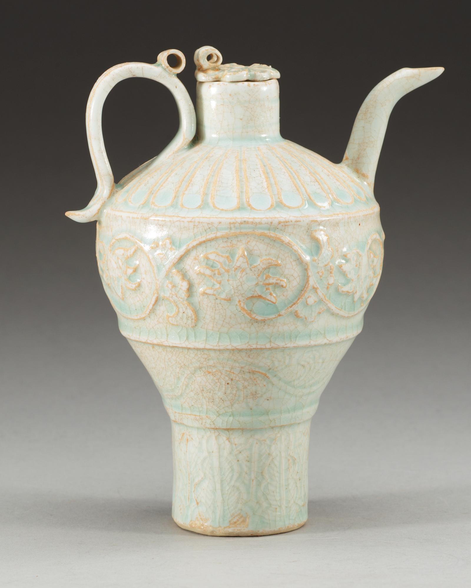 A pale green glazed ewer with cover, Song dynasty (960-1279).