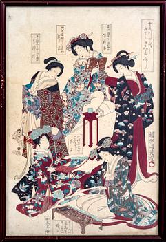 Träsnitt 3 st Japan omkring 1900.