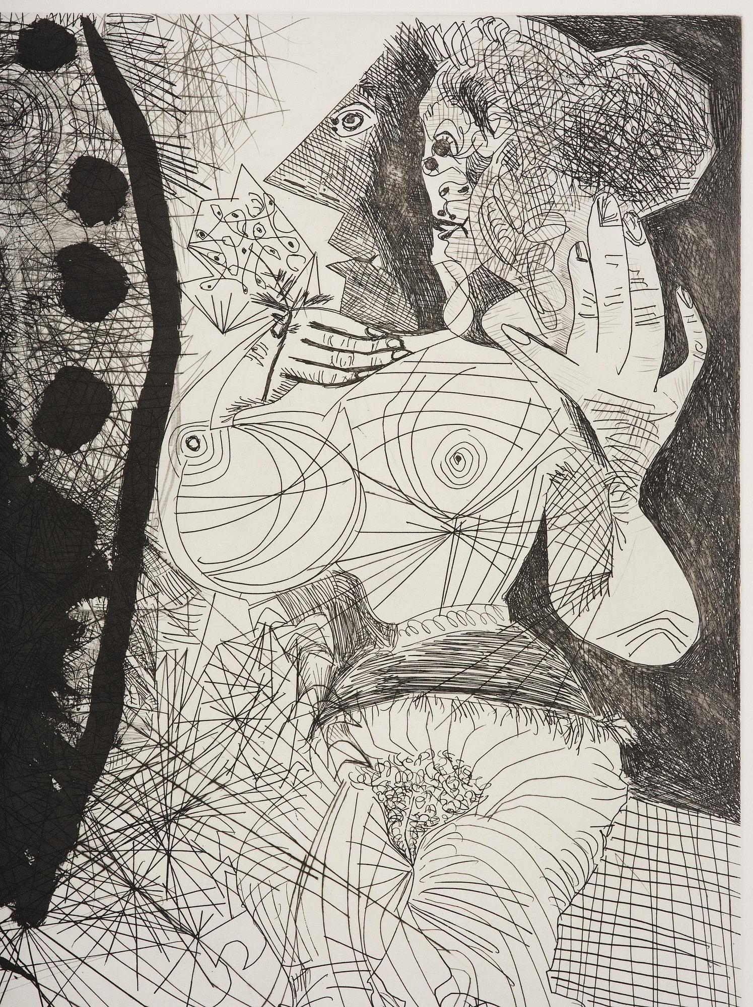Pablo Picasso, "Couple: Femme et homme-chien, avec femme à la fleur", from: Series 156.