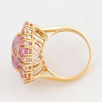 A kunzite, pink sapphire and diamond cocktail ring.