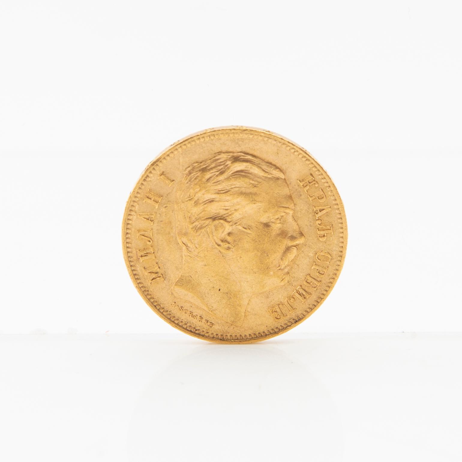 Guldmynt 20 dinar 1882 Serbien Milan I.