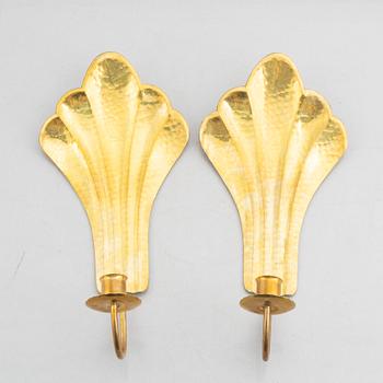 Lars Holmström, a pair of brass sconces, Arvika, Sweden, mid 20th century.
